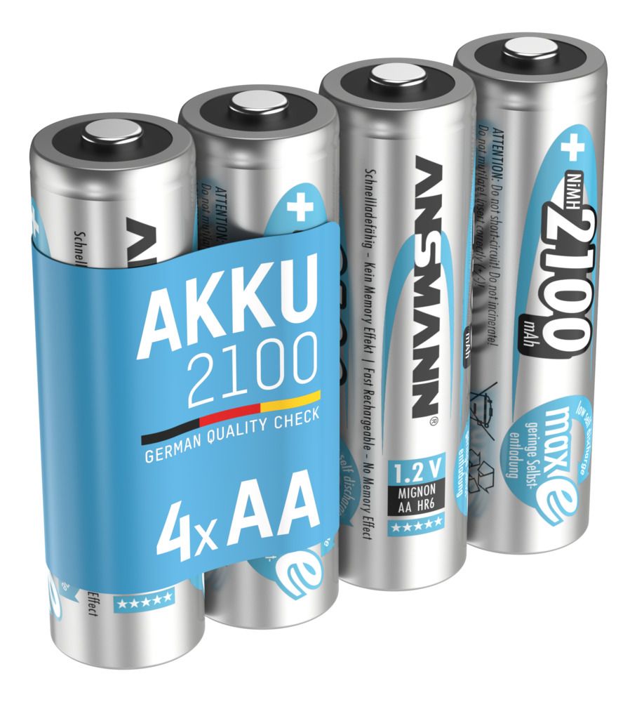 Ansmann MaxE AA NiMH Rechargeable AA Batteries, 2.1Ah, 1.2V - Pack of 4