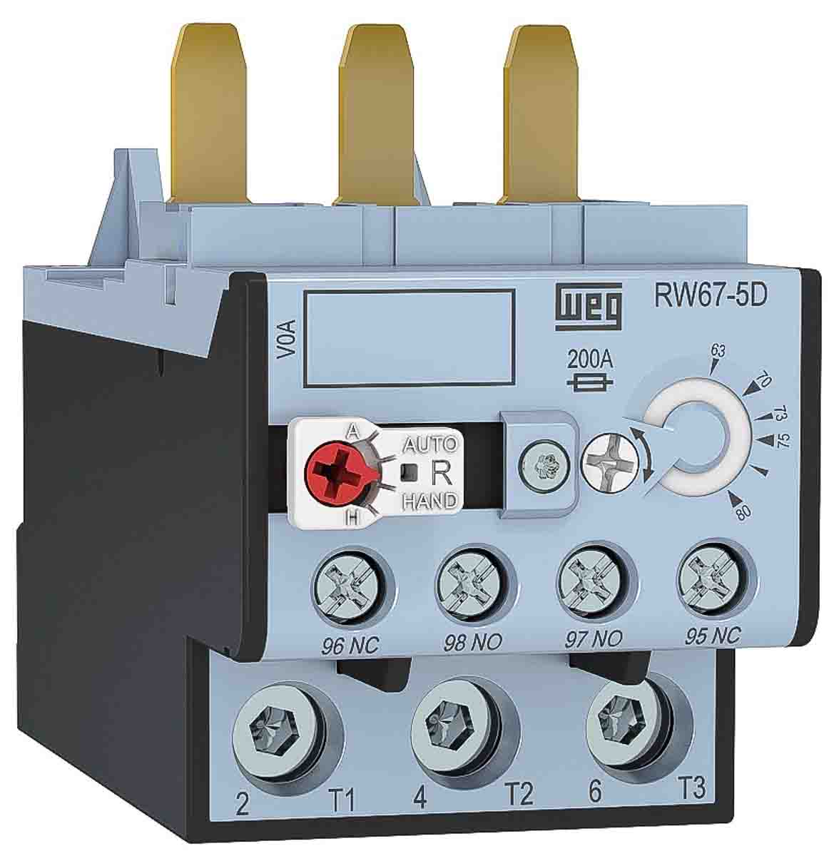 WEG Thermal Overload Relay 1NO + 1NC, 80 A F.L.C, 80 A Contact Rating, 16.5 kW, 690 Vac, 3P, RW
