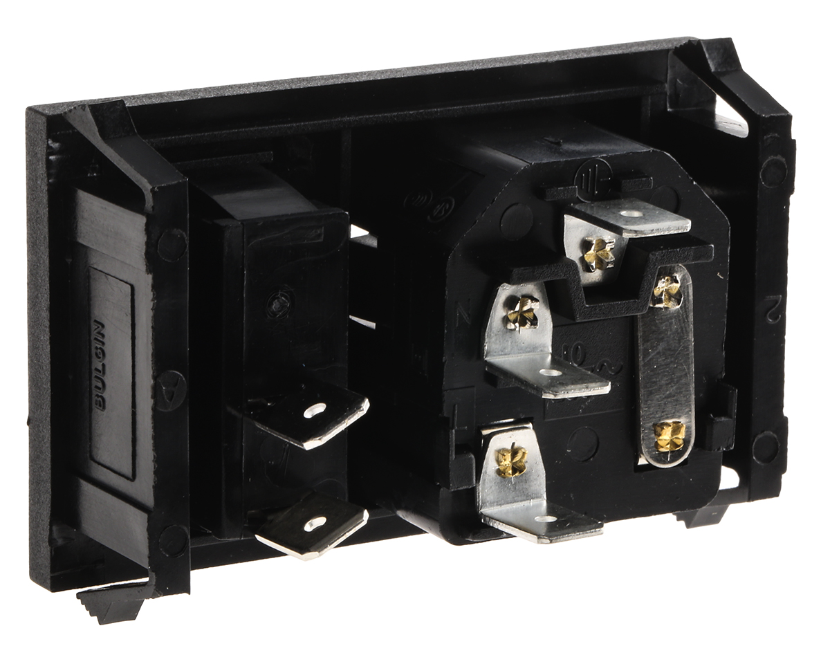 Bulgin C14 Snap-In IEC Connector Male, 10A, 250 V, Fuse Size 5 x 20mm
