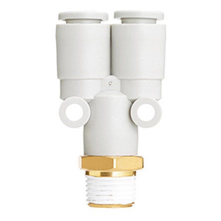 SMC KQ2U Series Y Fitting, Push In 16 mm to Push In 16 mm, Threaded-to-Tube Connection Style