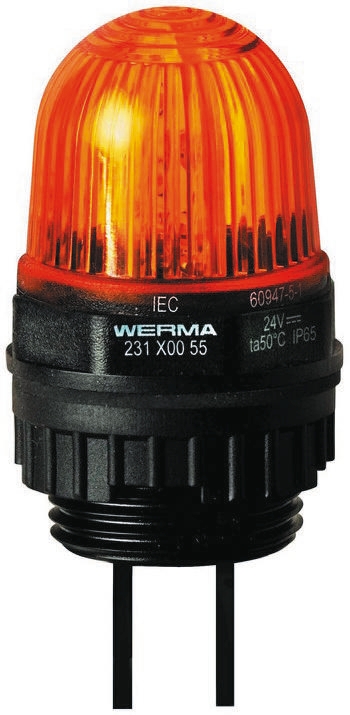 Werma EM 231 Series Yellow Steady Beacon, 24 V dc, Panel Mount, LED Bulb, IP65