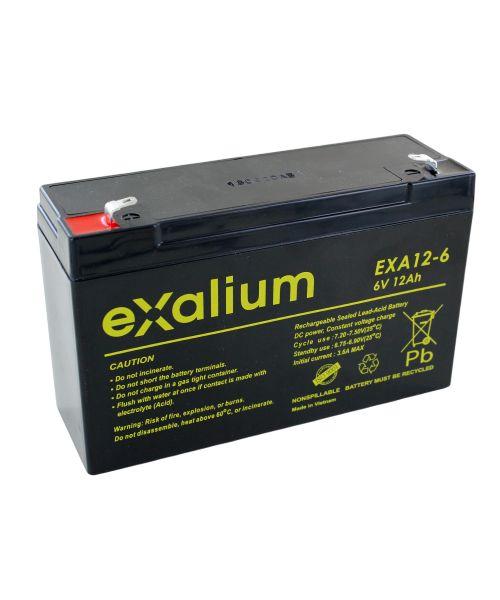 Exalium 6V F2 Lead Acid Battery, 12Ah