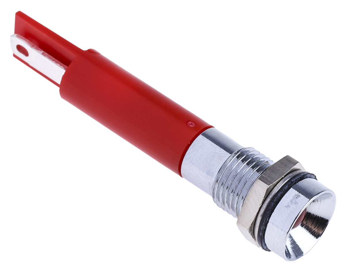 RS PRO Red Panel Mount Indicator, 24V dc, 8mm Mounting Hole Size, Solder Tab Termination, IP67