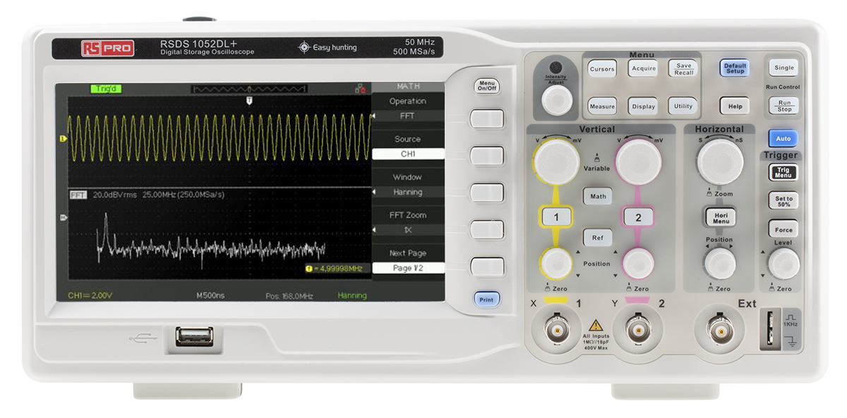 RS PRO RSDS 1052 DL +, 50MHz Bench Oscilloscope, 2 Analogue Channels