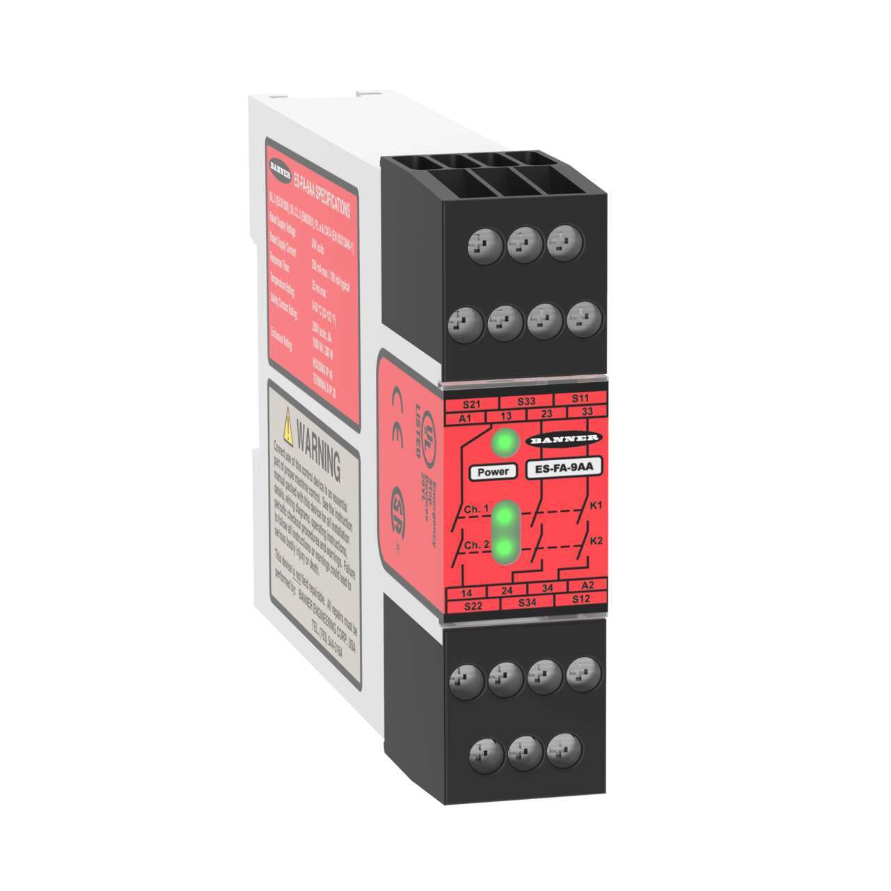 Banner ES Safety Relay 24V ac/dc, 3-Channel 3 Safety Contacts