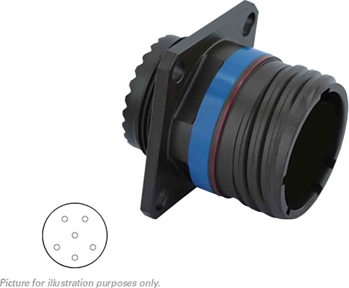 Souriau Sunbank by Eaton, 8D, Copper Alloy 6 Way Panel Mount MIL Spec Circular Connector Receptacle, Pin Contacts,Shell