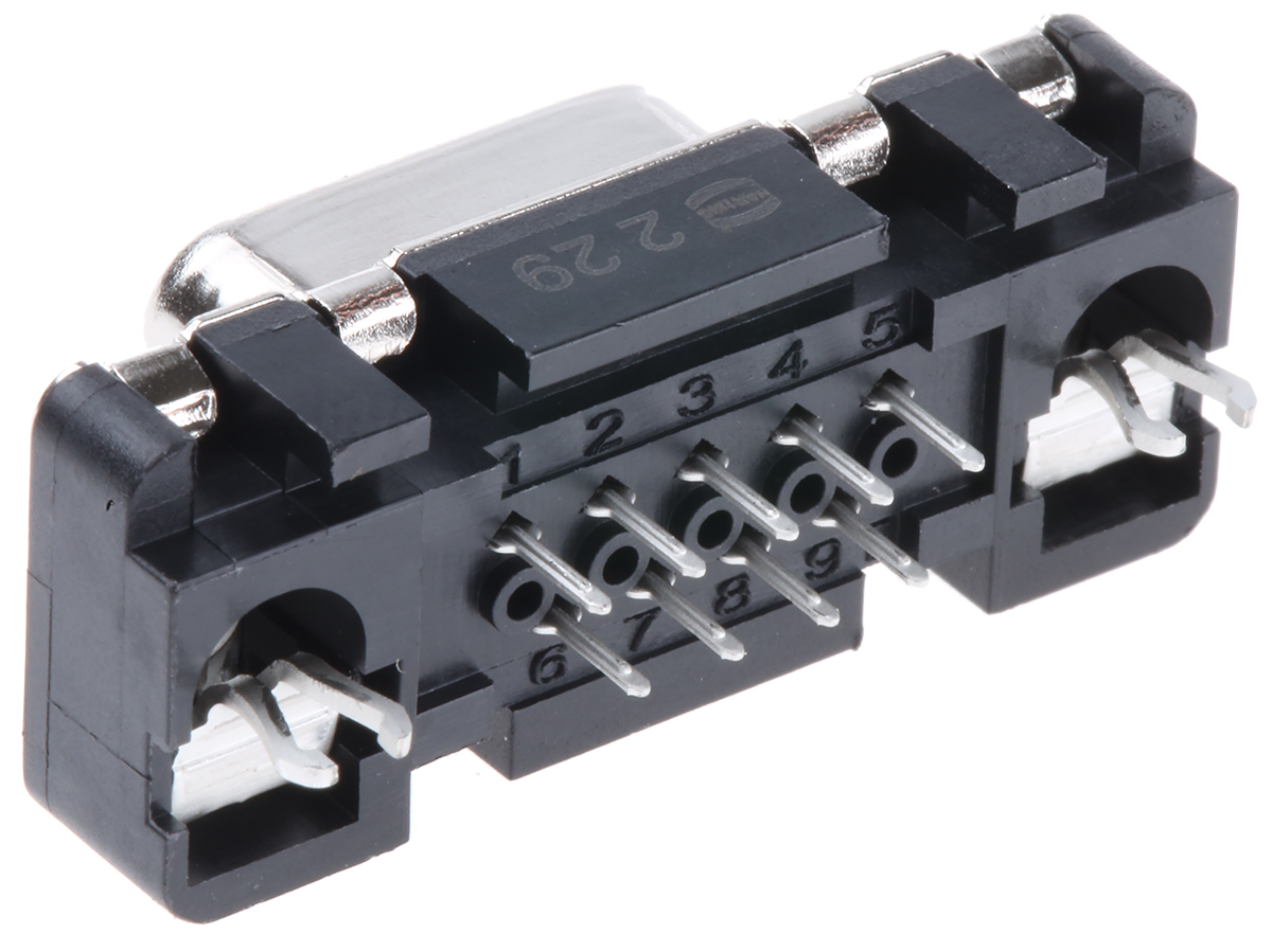HARTING 9 Way Through Hole D-sub Connector Socket, 2.74mm Pitch, with 4-40 UNC, Threaded Insert