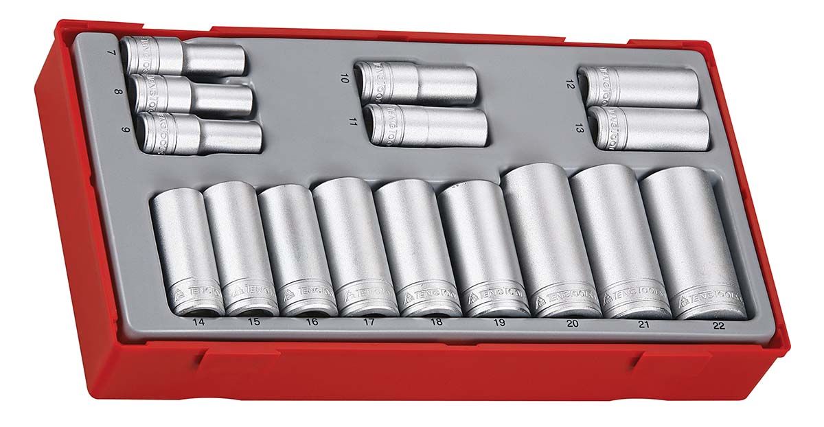 Teng Tools 16-Piece Metric 3/8 in Deep Socket Set , 6 point