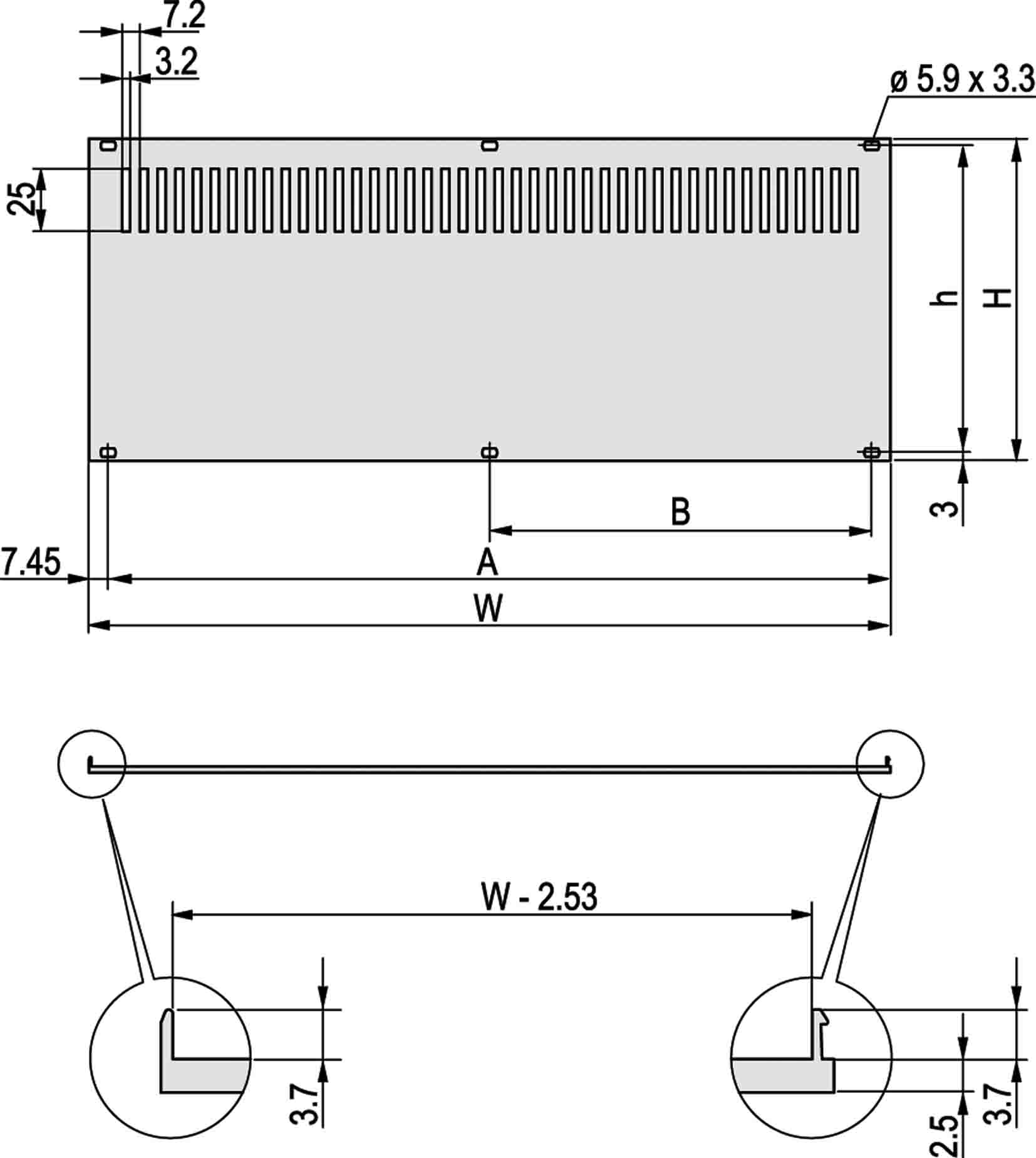 nVent SCHROFF Grey Aluminium Back Plane, 3U, 28HP, Ventilated, 141.9 x 128.4mm