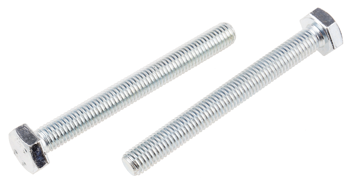RS PRO Bright Zinc Plated Steel, Hex Bolt, M10 x 90mm
