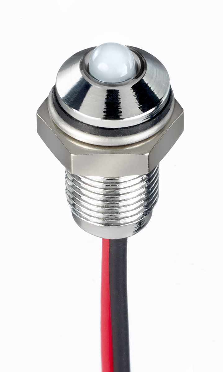 RS PRO White Panel Mount Indicator, 10.8 → 13.2V dc, 6mm Mounting Hole Size, Lead Wires Termination, IP67