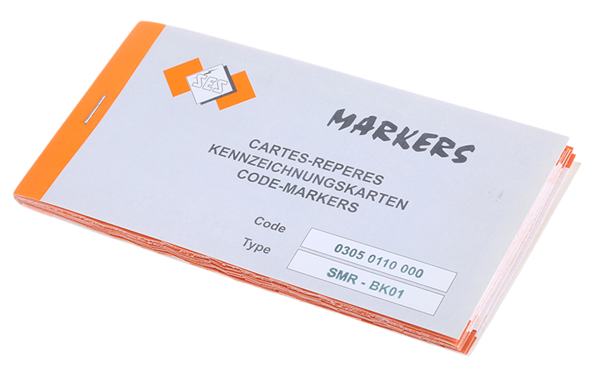 SES Sterling Adhesive Cable Marker Book, Black on White, Pre-printed "0 → 9", 03050110000