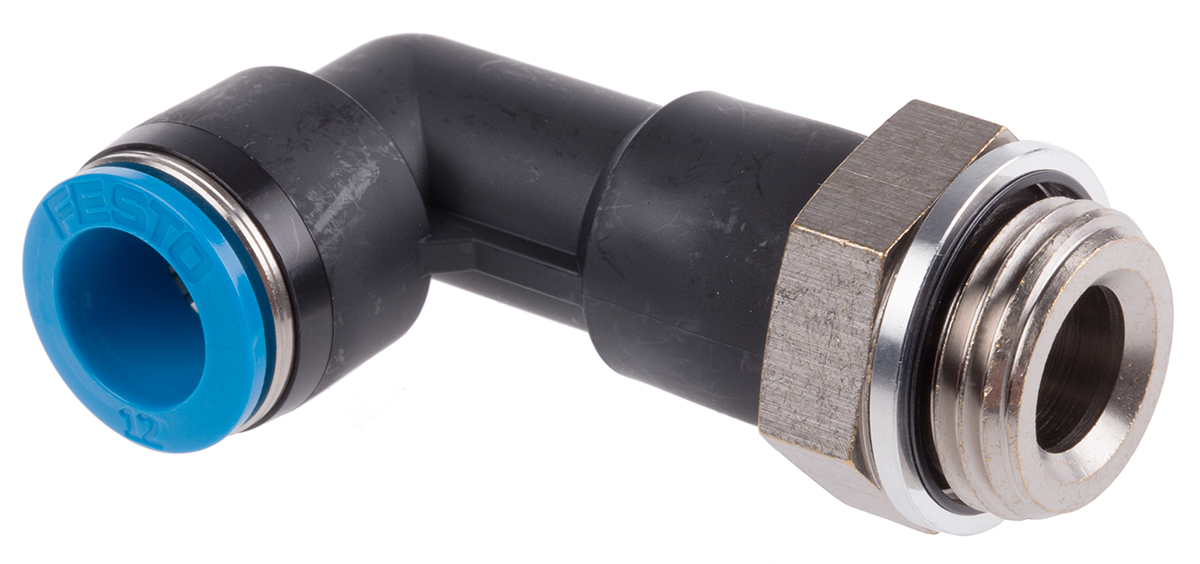 Festo QS Series Elbow Threaded Adaptor, G 1/2 Male to Push In 12 mm, Threaded-to-Tube Connection Style, 186136