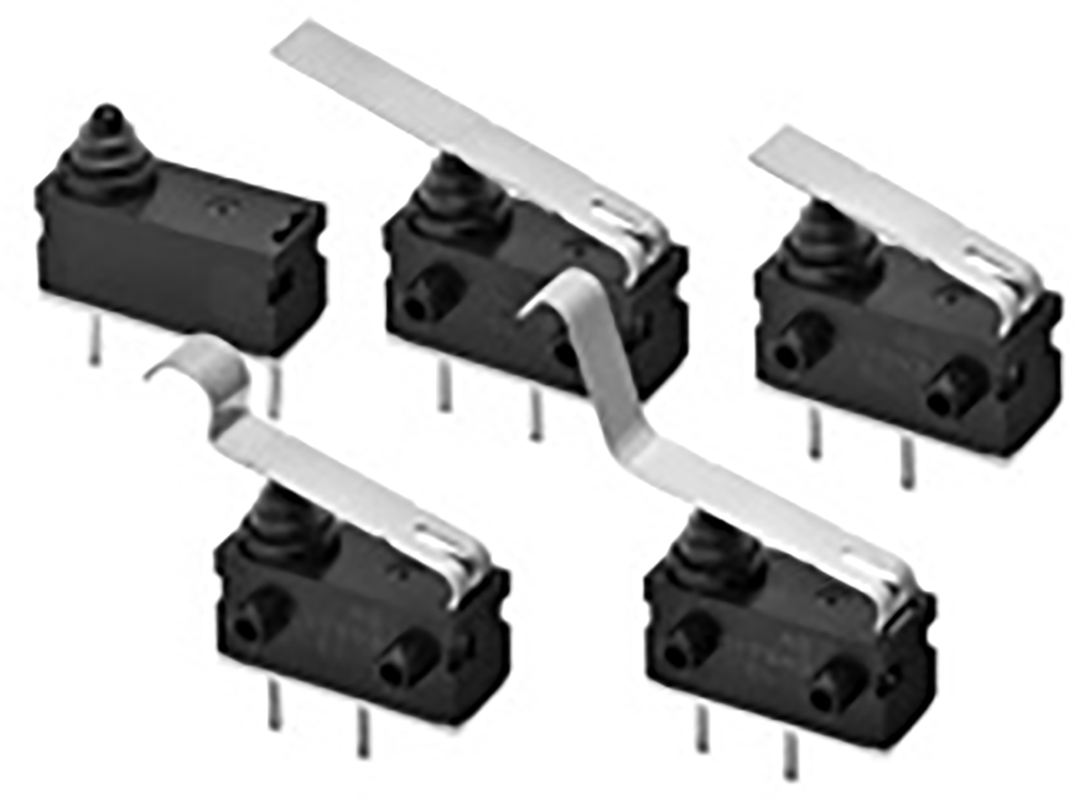 Omron Long Leaf Lever Subminiature Micro Switch, PCB Terminal, 100 mA, SPST, IP67