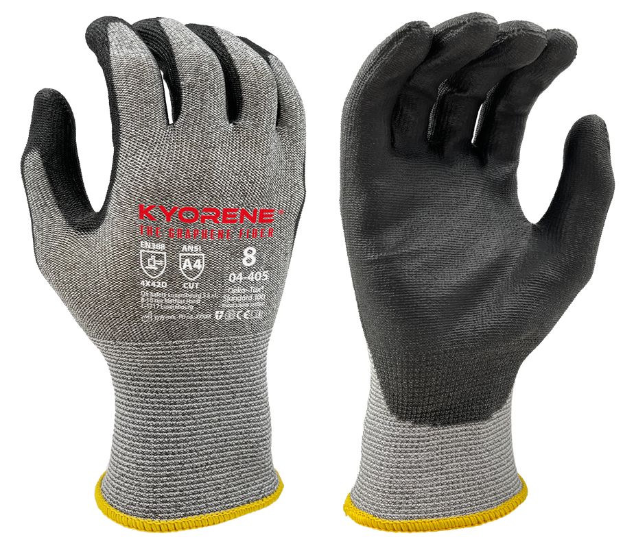 KYORENE 04 - 405 A4 CUT 4X42D Black, Grey Graphene, Nylon Glove, Size 8, Polyurethane Coating