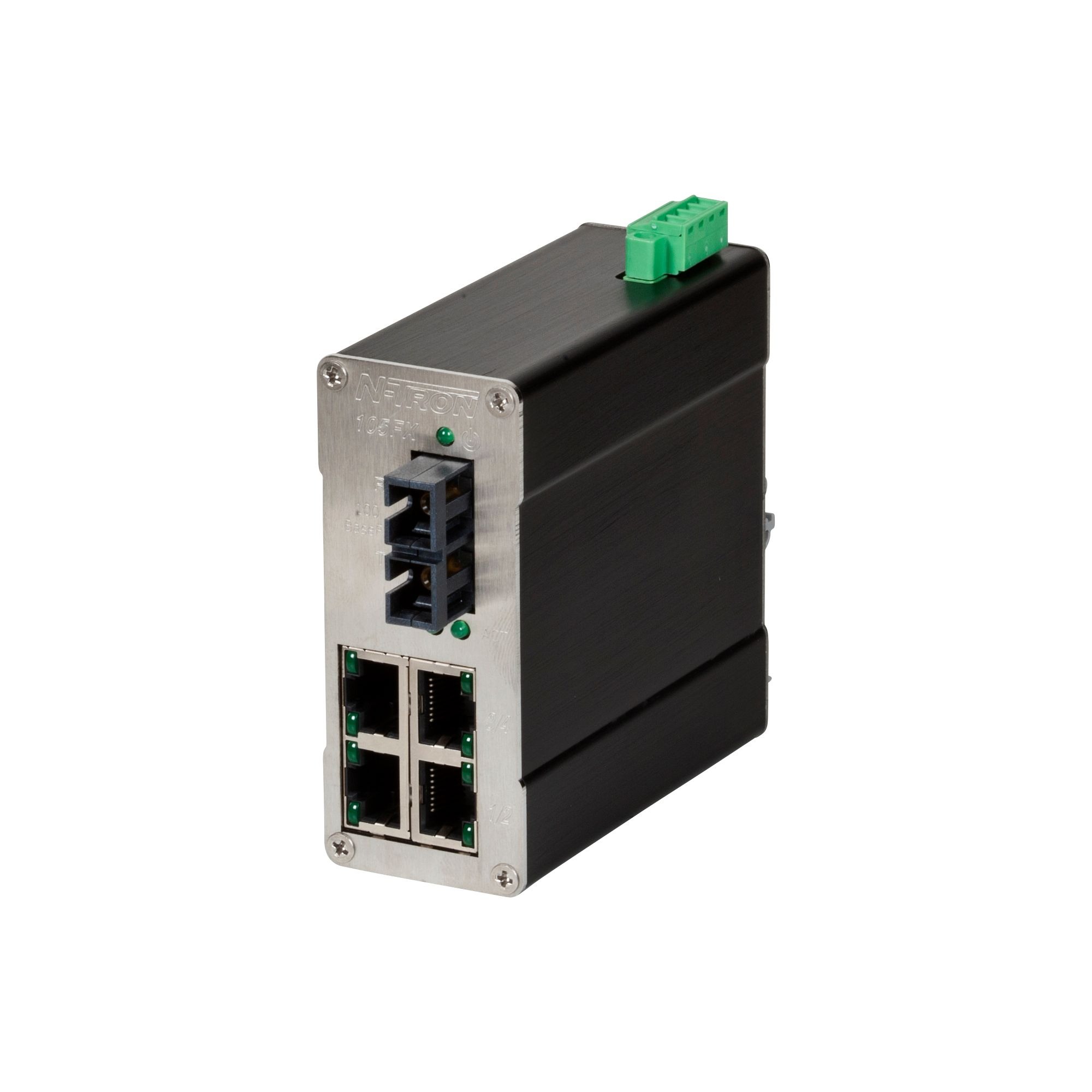 N-Tron 105FX Series DIN Rail Mount Ethernet Switch, 4 RJ45 Ports, 10/100Mbit/s Transmission, 10 → 30V dc