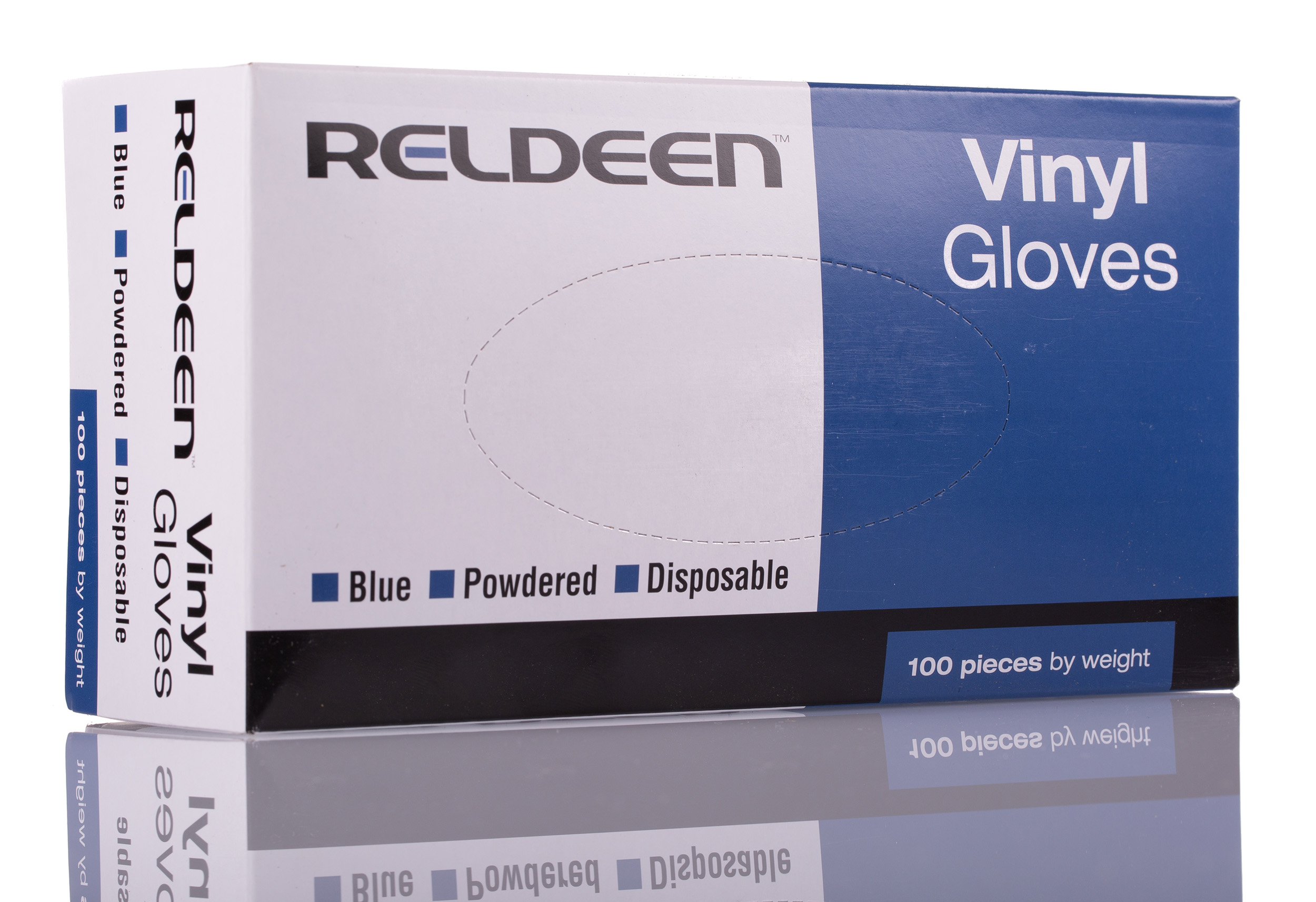 Reldeen Blue Powdered Vinyl Disposable Gloves, Size 7, Small, 100 per Pack