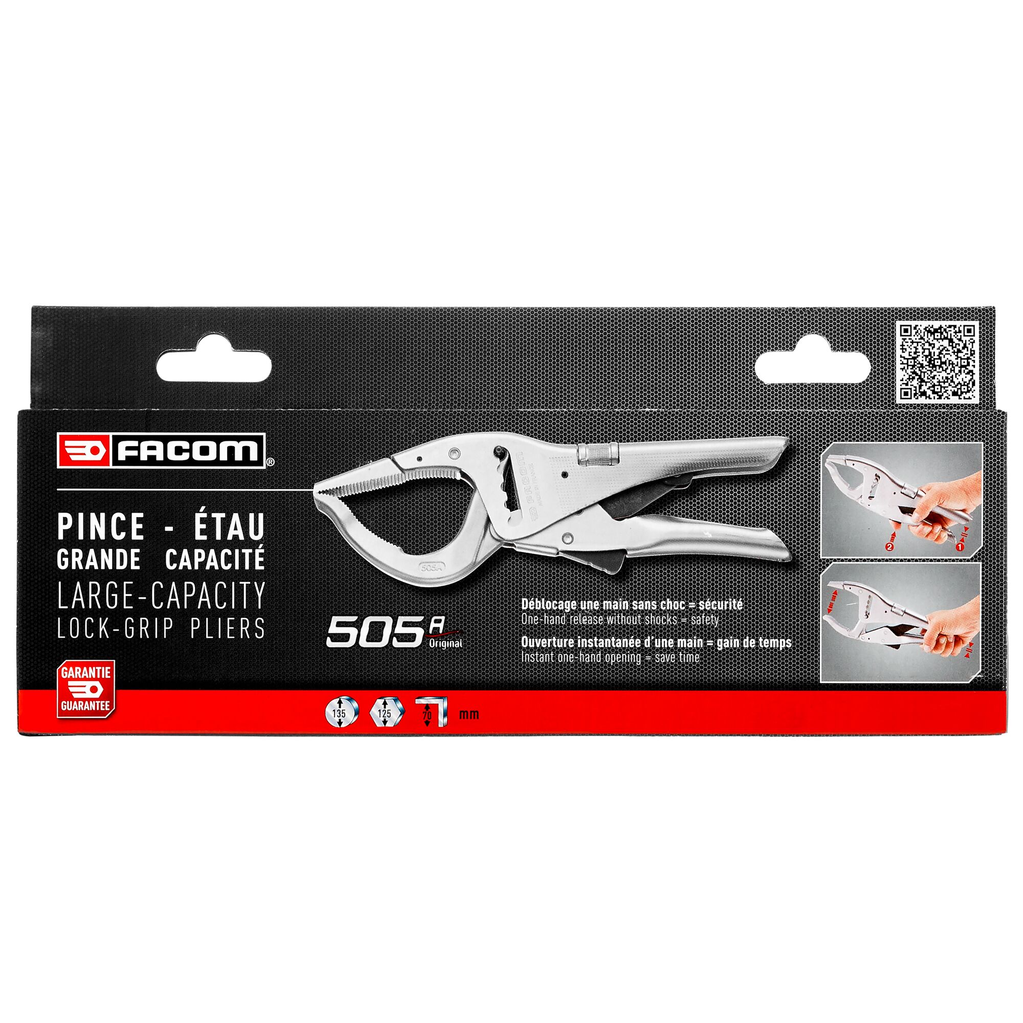 Facom 505APB Locking Pliers, 270 mm Overall, Lock Grip Tip, 17mm Jaw