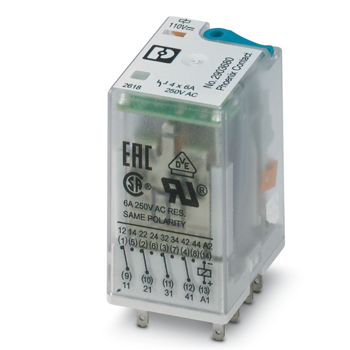 Phoenix Contact Plug In Power Relay, 110V dc Coil, 4PDT