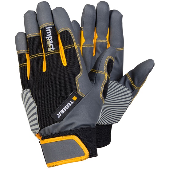 Tegera Pro Black, Grey, Yellow Synthetic Leather Work Gloves, Size 9