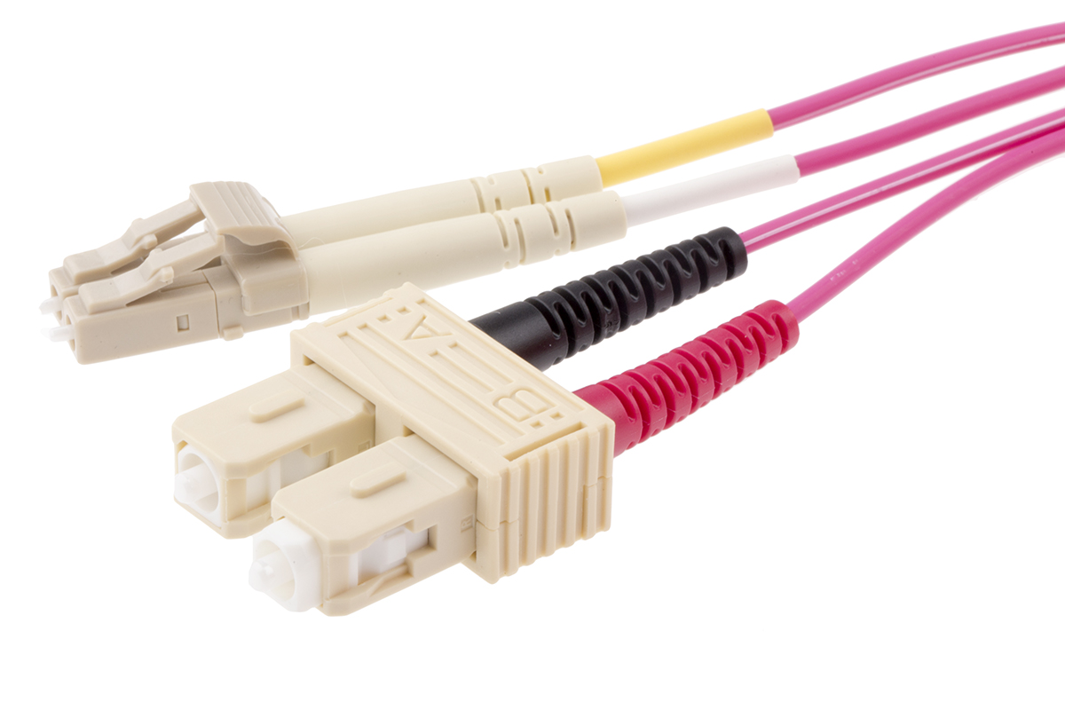 RS PRO LC to SC Duplex Multi Mode OM4 Fibre Optic Cable, 900μm, Violet, 1m