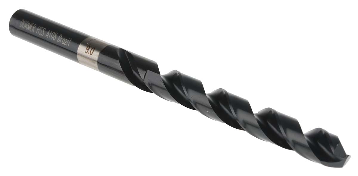 Dormer A108 Series HSS Twist Drill Bit for Stainless Steel, 9mm Diameter, 125 mm Overall