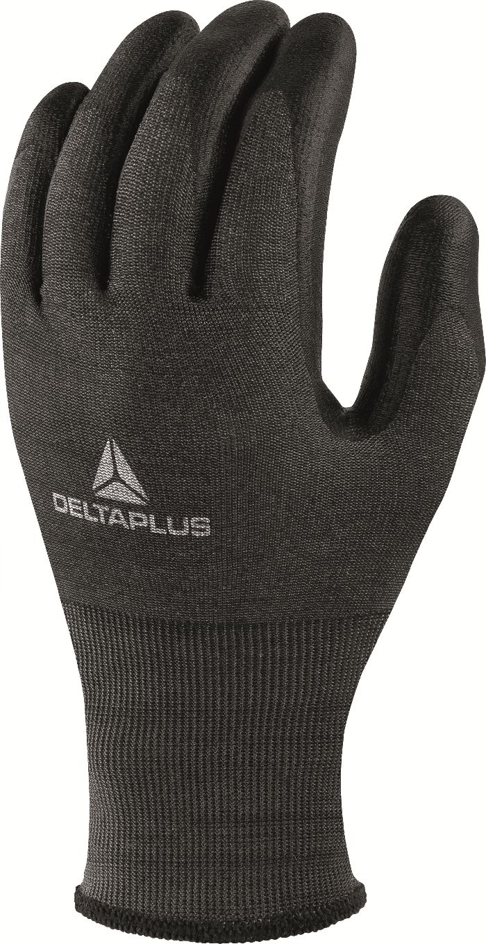 Delta Plus VENICUTD05 Black Delta No Cut Fibre Work Gloves, Size 7, Polyurethane Coating