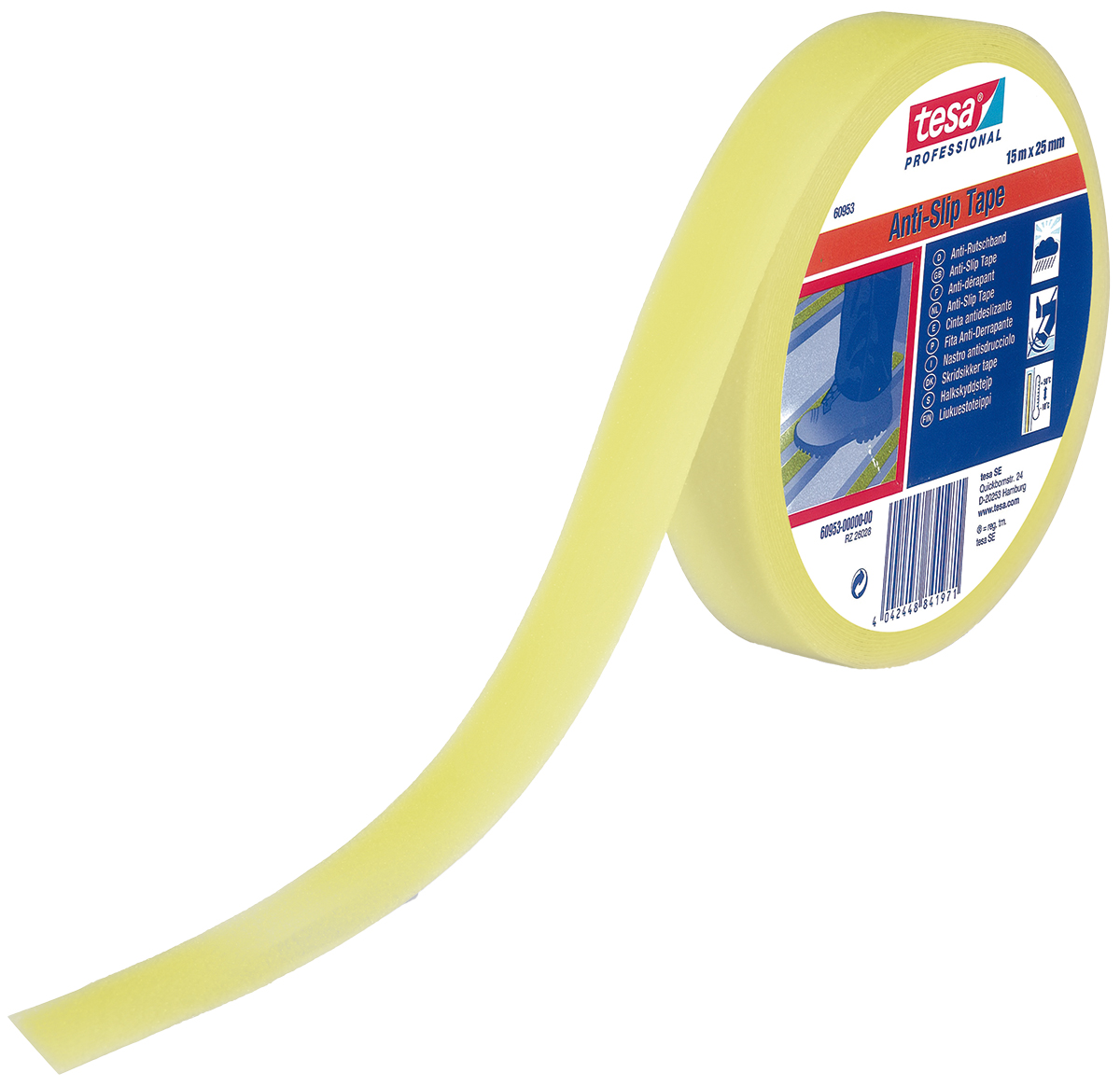 Tesa 60953 Yellow PVC Film 15m Adhesive Anti-slip Tape, 0.81mm Thickness