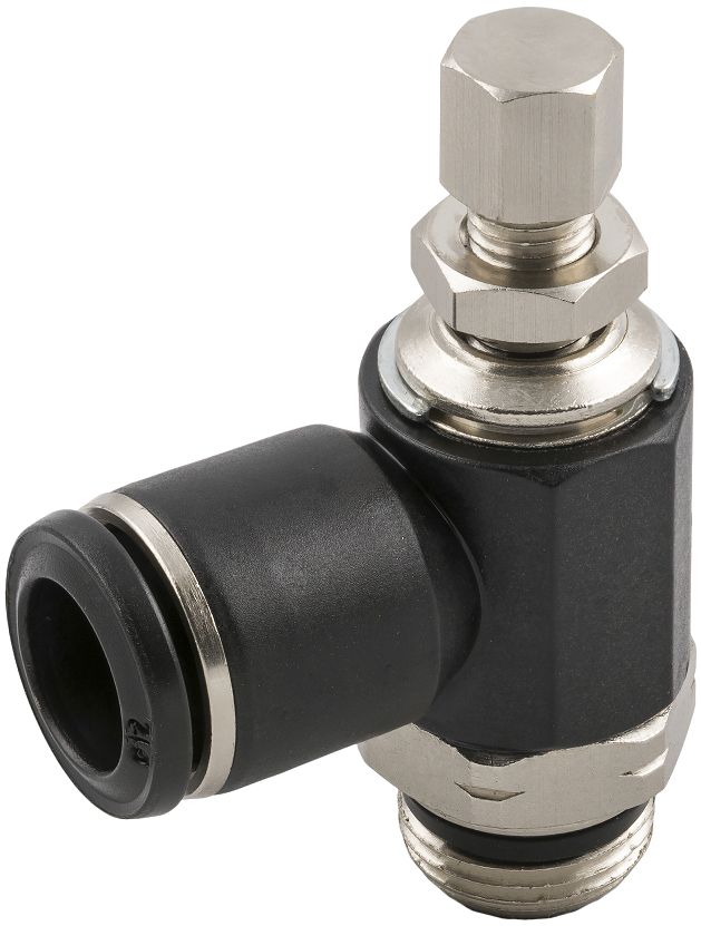 RS PRO 55906 Series Threaded, Tube Flow Regulator, 1/4 in Male Inlet Port, 1/4in Tube Inlet Port x 10mm Tube Outlet Port