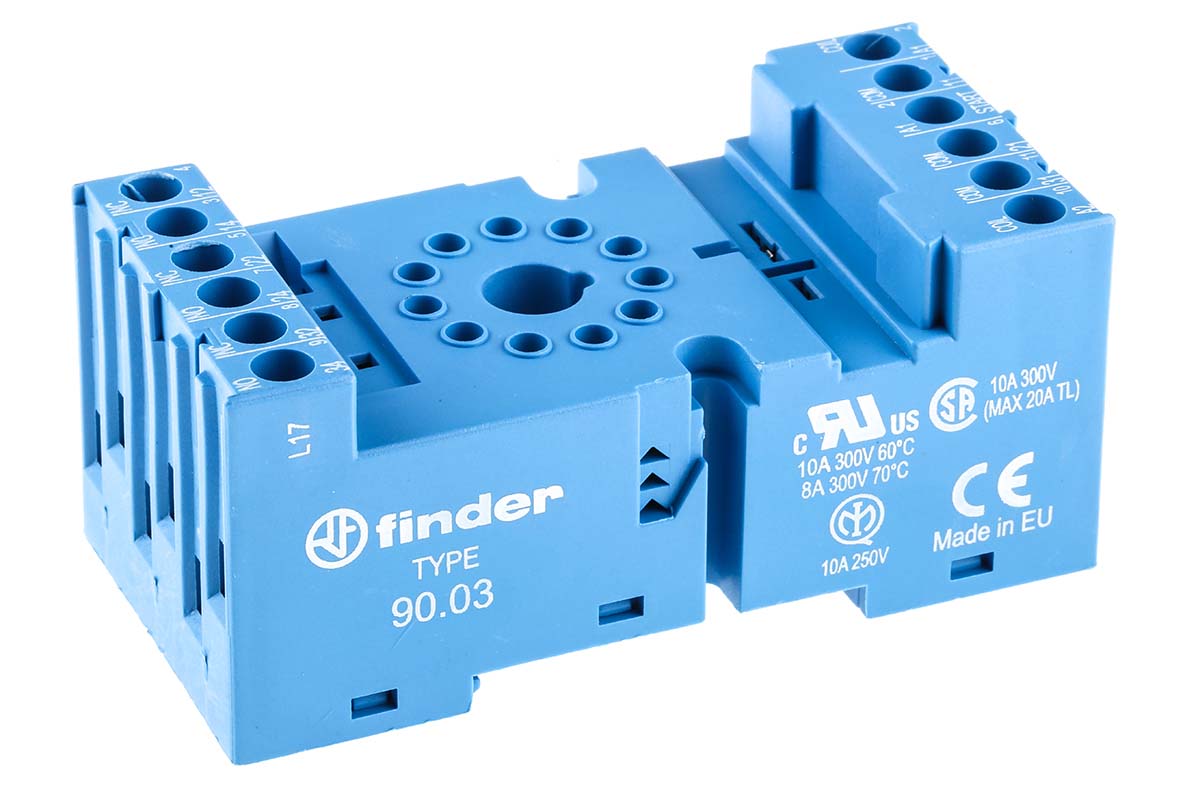 Finder 90 11 Pin 250V ac DIN Rail Relay Socket, for use with 60.13 Series Relay