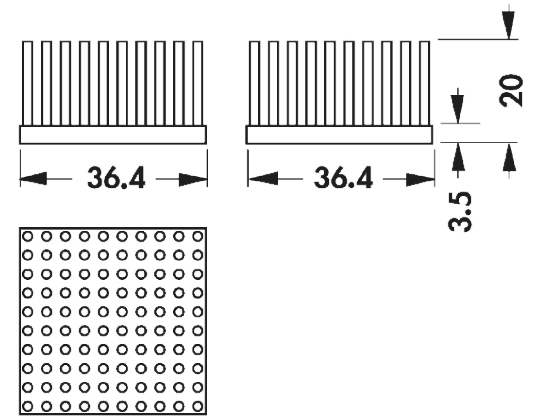 Fischer Elektronik Heatsink, Universal Square Alu, 3.2K/W, 36.4 x 36.4 x 20mm, Adhesive Foil, Conductive Foil