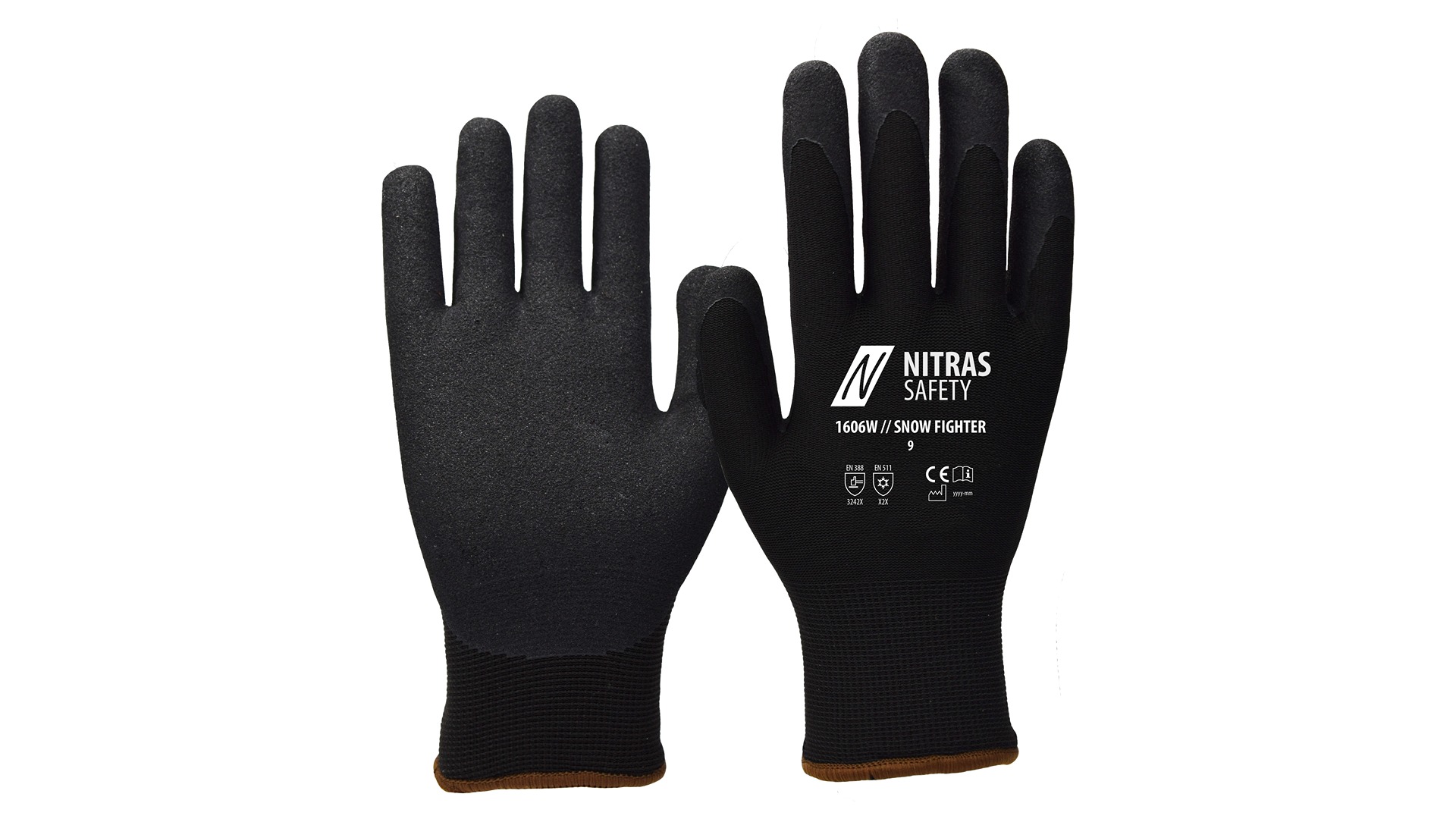 NITRAS SAFETY 1606W/NITRAS SNOW FIGHTER Black Nylon Glove, Size 10, Nitrile Coating