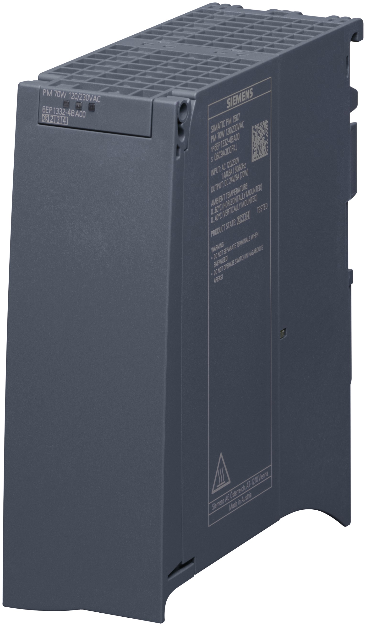 Siemens SIMATIC PM-1507 Switched Mode DIN Rail Power Supply, 85 → 132V ac ac Input, 24V dc dc Output, 3A Output,