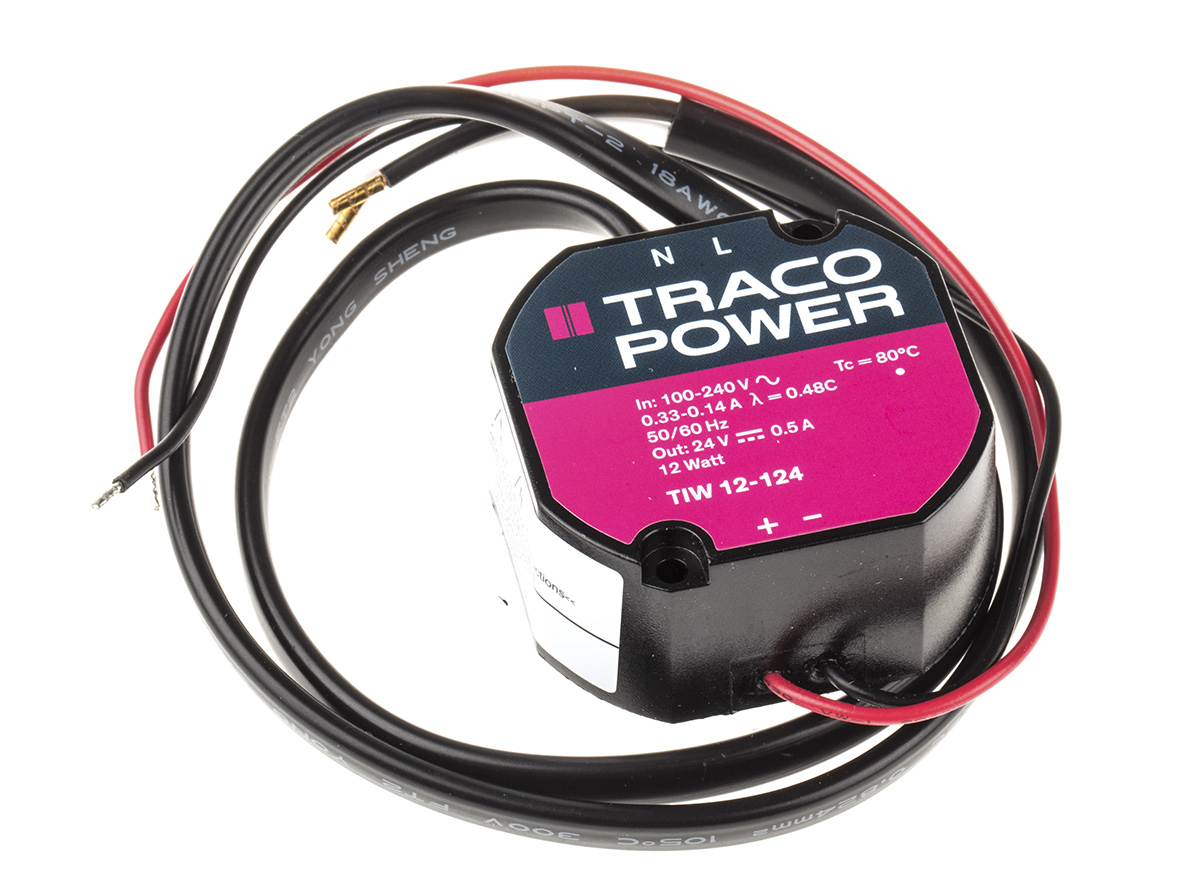 TRACOPOWER Switching Power Supply, TIW 12-124, 24V dc, 500mA, 12W, 1 Output, 93 → 264V ac Input Voltage