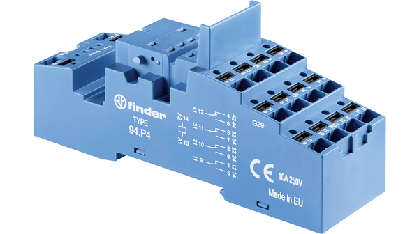 Finder 94 250V DIN Rail Relay Socket, for use with 55.3, 55.34 Relays