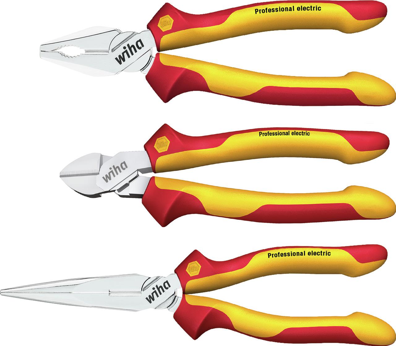 Wiha 3-Piece Plier Set, Straight Tip, 160 mm, 180 mm, 200 mm Overall
