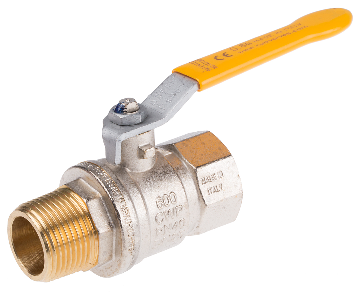 RS PRO Brass Full Bore, 2 Way, Ball Valve, Threaded, BSPP 1in, 40 → 30bar Operating Pressure