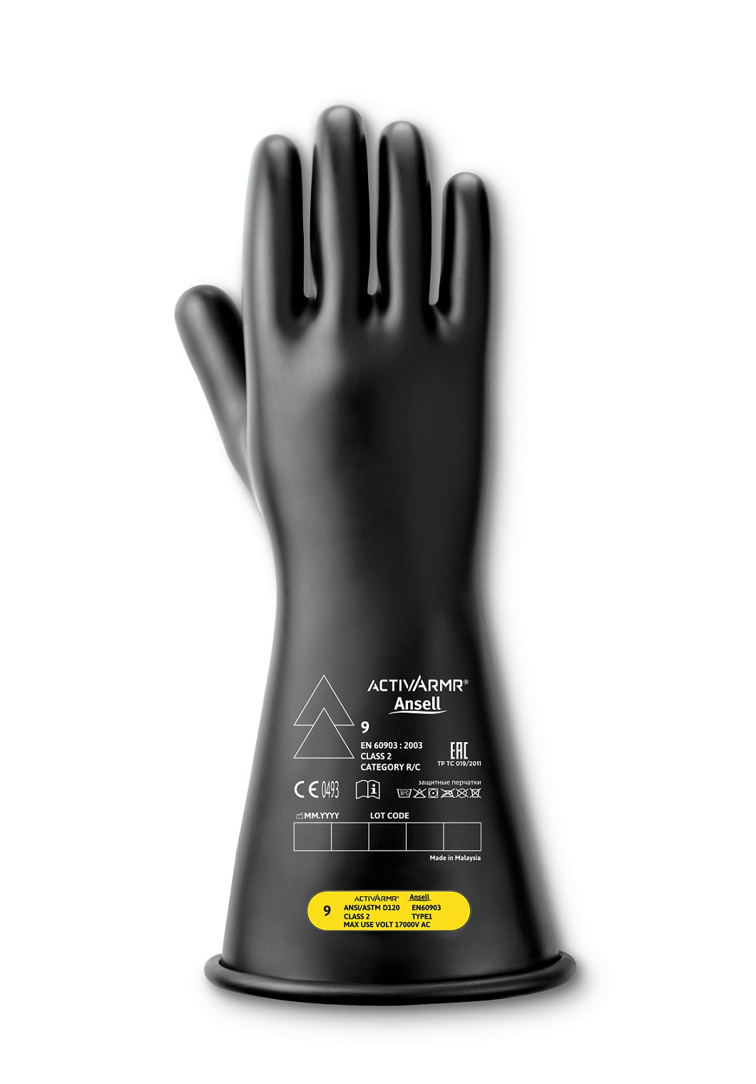 Ansell RIG214B Black Latex Electrical Insulating Gloves, Size 10, Latex Coating