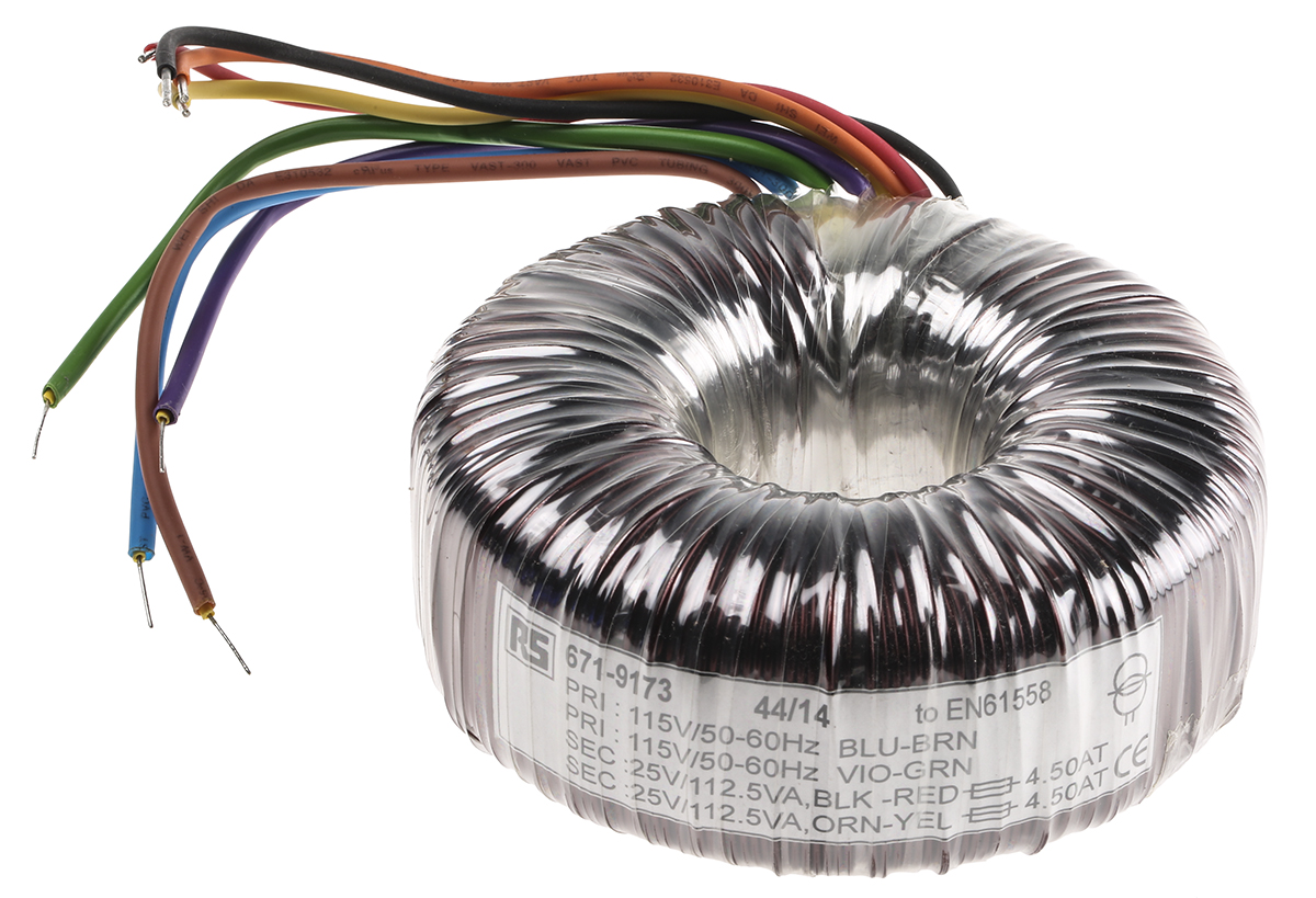 RS PRO 115 V ac, 230 V ac, 2 x 25V ac Toroidal Transformer, 225VA 2 Output