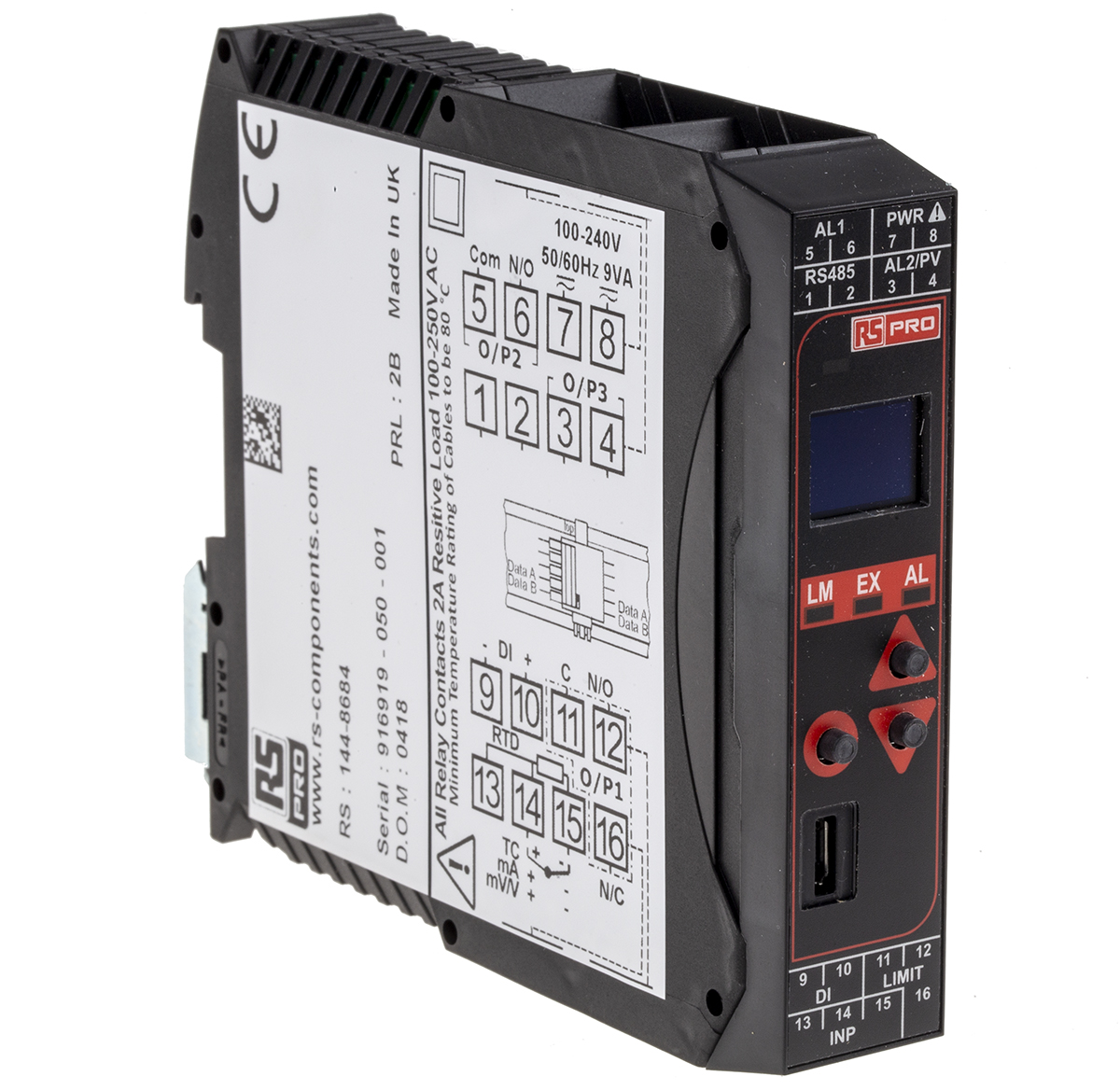 RS PRO DIN Rail PID Temperature Controller, 22.5 x 110mm 3 Input, 2 Output Changeover Relay, Relay, 100 → 240 V