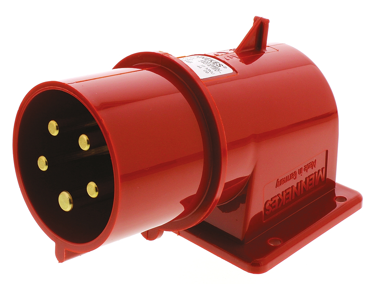 MENNEKES IP44 Red Panel Mount 3P + N + E Right Angle Industrial Power Plug, Rated At 32A, 400 V