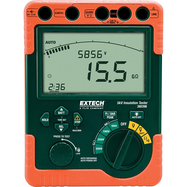 Extech 380396 Insulation Tester, 500V Min, 5000V Max, CAT IV