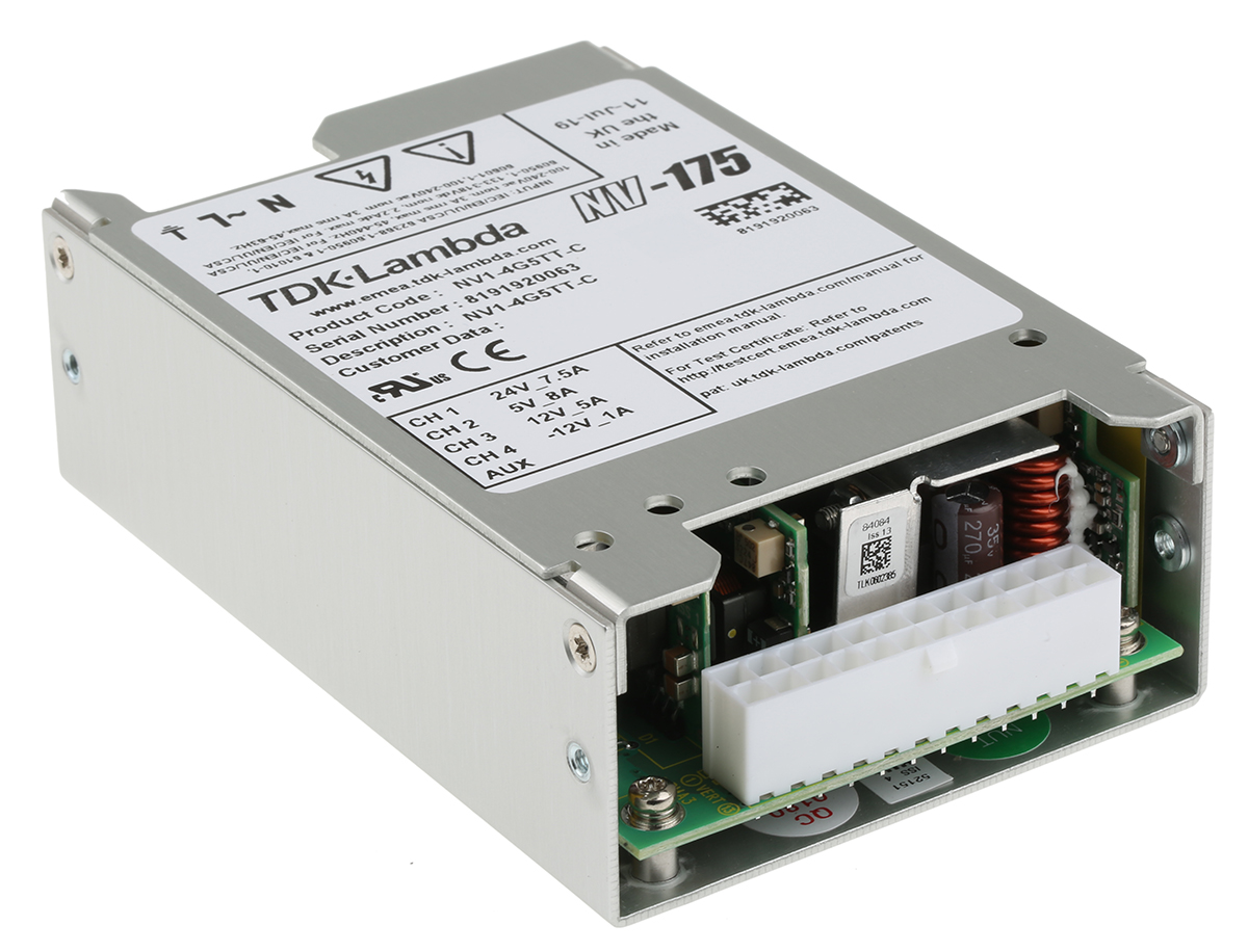 TDK-Lambda Switching Power Supply, NV1-4G5TT-C, 5 V dc, ±12 V dc, ±24 V dc, 1A, 180W, Quad Output, 90 → 264V ac