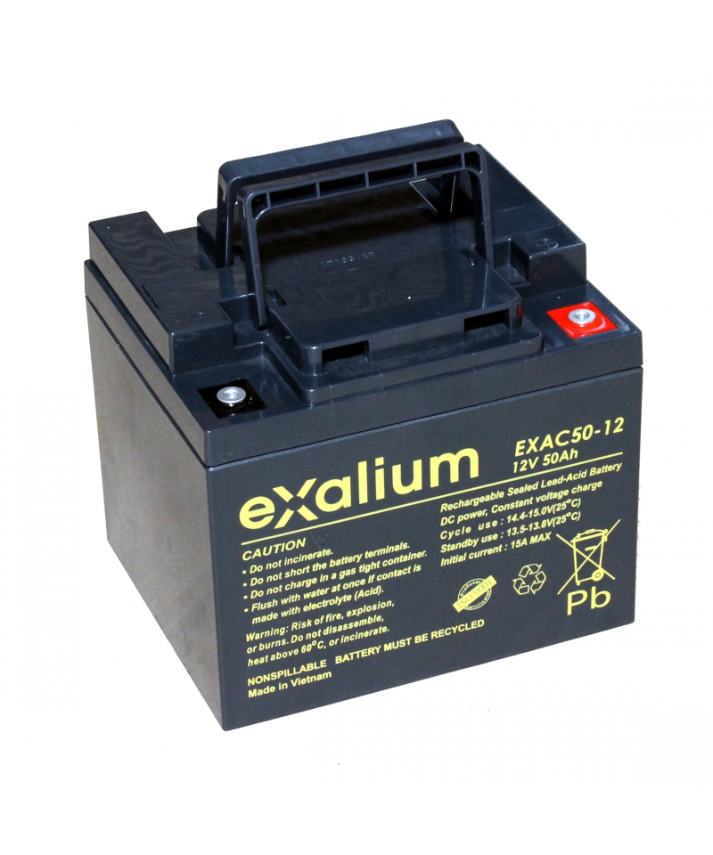 Exalium 12V M6 Lead Acid Battery, 50Ah