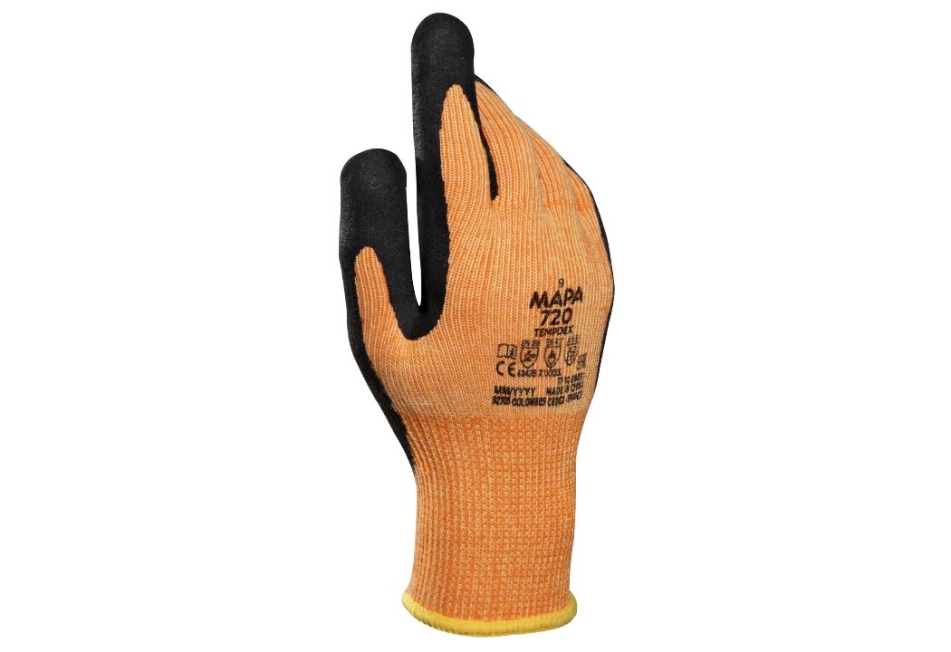 Mapa Black, Orange Nitrile Work Gloves, Size 7