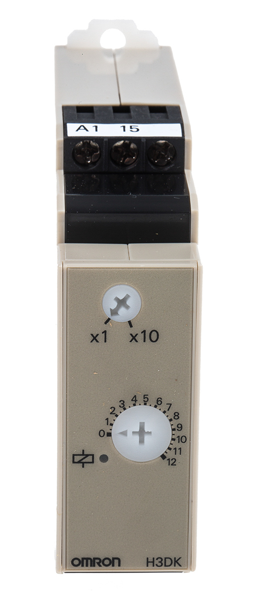 Omron H3DK Series DIN Rail Mount Timer Relay, 200 → 240V ac, 1-Contact, 1 → 12s, 1-Function