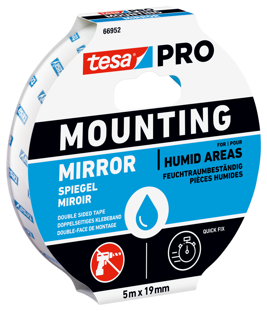 Tesa 66952 White Double Sided Tape, 0.001mm Thick, PE Foam Backing, 19mm x 5m