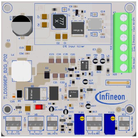 Infineon TLD5099EP-B2G EVALKIT Boost Controller for TLD5099EP for High power LED application