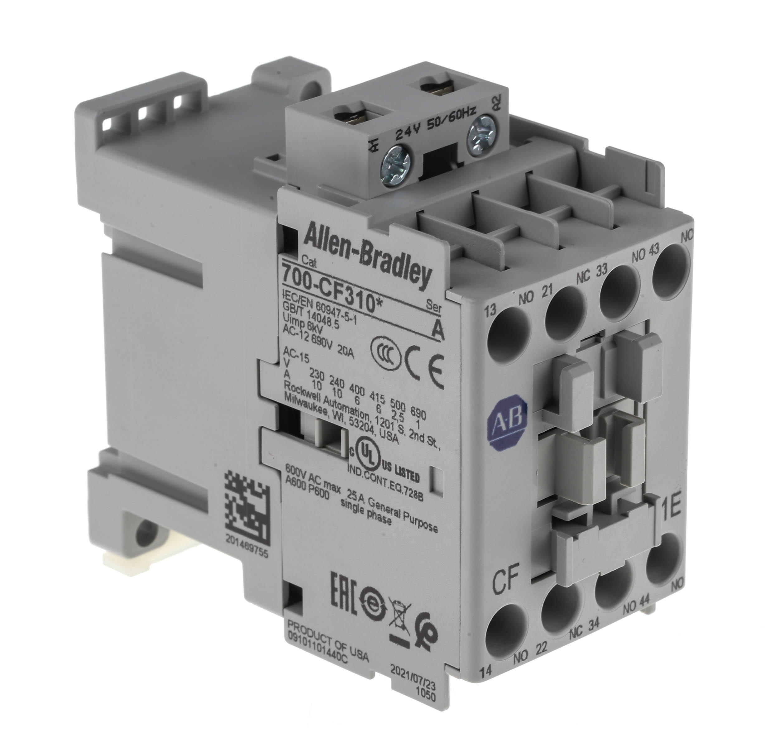 Allen Bradley 700 Series 700C Contactor, 24 V ac Coil, 4-Pole, 10 A, 3NO + 1NC, 400 V ac
