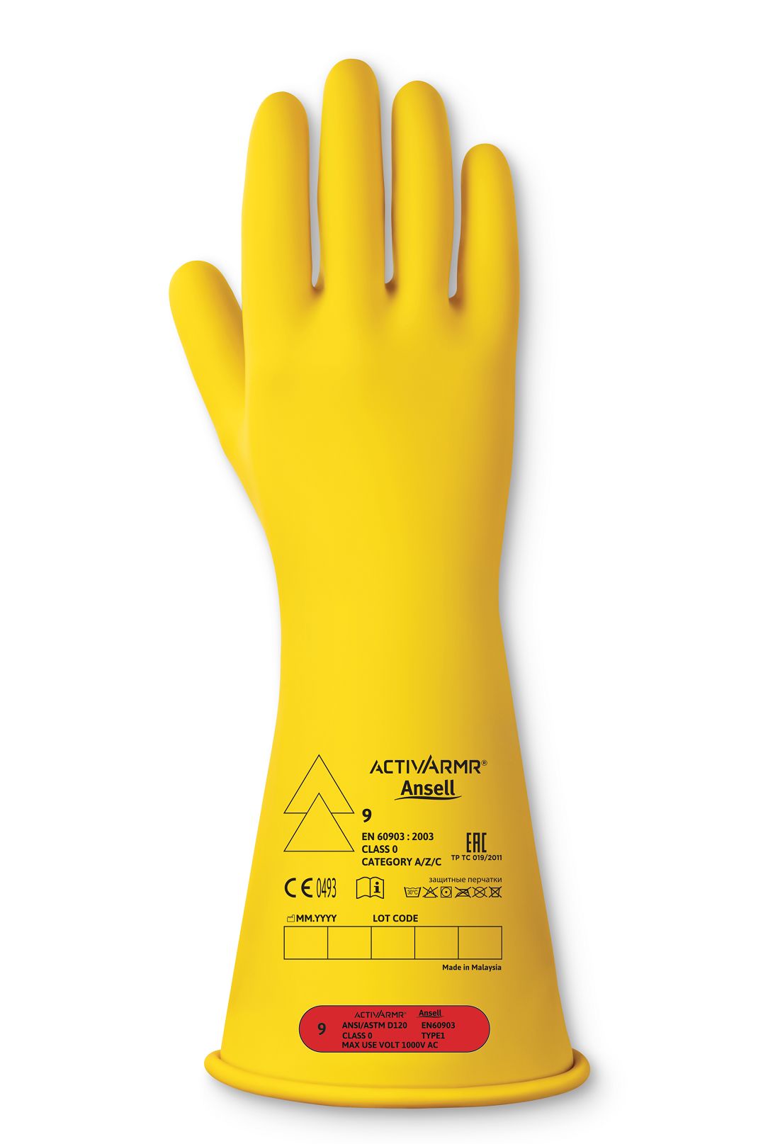 Ansell RIG014Y Yellow Latex Electrical Insulating Gloves, Size 10, Latex Coating
